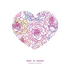 Vector colorful line art flowers heart silhouette pattern frame N2