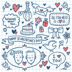 Set of Valentine's Day sketchy clipart N2