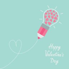 Pencil with light bulb hearts Dash heart Flat Valentines day