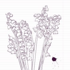 floral card with blossoms drawing by ink