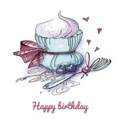 Watercolor birthday card with a cute cupcake
