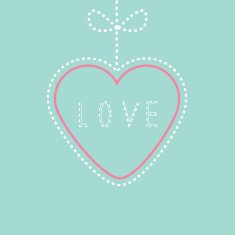 Hanging pink and blue heart with bow Love card