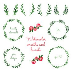 Set of watercolor wreaths and laurels N2