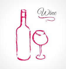 Bottle and glass of wine in ink grunge technique