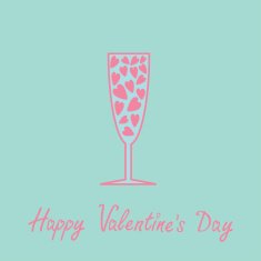 Champagne glass with hearts inside Blue and pink Card