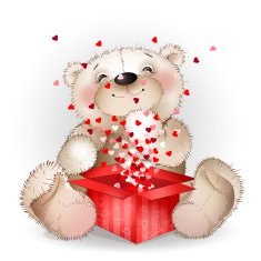 Bear got in a gift box with lots of hearts N2