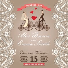 Vintage wedding invitation with lace groom bride N2