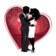 Silhouette Valentine Couple with Fireworks