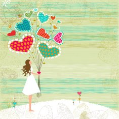 Valentine's girl with bunch of flowers