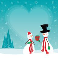 Snowman Couple Gift Giving