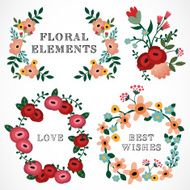 Cute vector floral wreaths and flowers