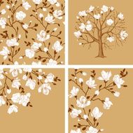 Set Blooming magnolia Vector vintage illustration