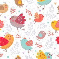 Cartoon cute birds seamless pattern on white background N2