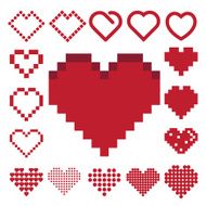 Set of seventeen different red heart icons