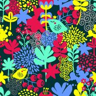 Seamless pattern with bird in the forest