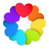 Circle of colored paper hearts