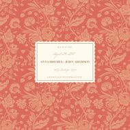 Coral wedding card with vintage flower bouquets carnations and chrysanthemums