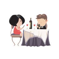 Romantic couple dinner looking at their smart phones