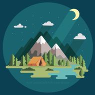 night landscape in the mountains Hiking and camping flat illustration N2