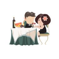 Young adult couple drinking red wine after romantic dinner together