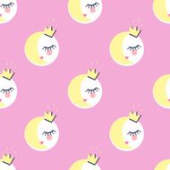 Pink seamless pattern with sleeping princess girls crowns N2