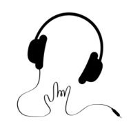Black headphones with cord in shape of hand Rock