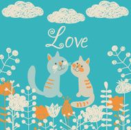 Romantic floral card with cute cats