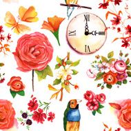 Retro seamless pattern with vintage roses and butterflies