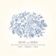 Card with bird and roses N4