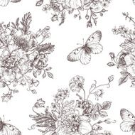 Seamless pattern flowers and butterflies N6