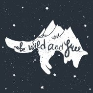 Vector illustration with jumping fox mountains and trees