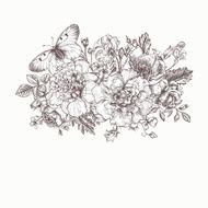 Card with a bouquet of flowers and butterfly N6