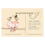 Cute wedding card invitation with floral heart and birds