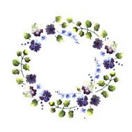 Watercolor wreath with blue flowers N2