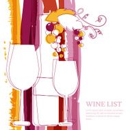 Wine bottle glass grape and watercolor background Vector N2