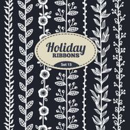 Set of holiday ribbons Floral garlands on chalkboard