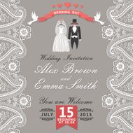 Vintage wedding invitation with Paisley border cartoon c