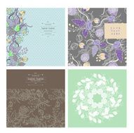 Floral decorations with flowers and leaves-set of four designs