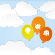 Paper clouds with balloons