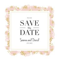 Save the Date wedding card with blooming pink flowers