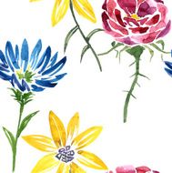 seamless pattern with watercolor drawing flower N2
