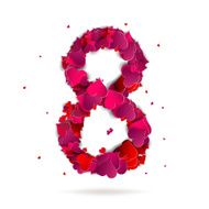 Number eight 8 made from red hearts Love alphabet