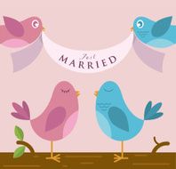 Birds with Married banner