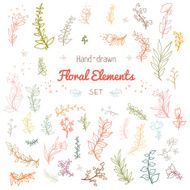 Floral elements with branches leaves and flowers