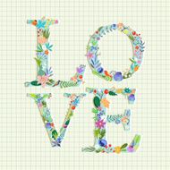 Love Word of flowers Vector lettering stylish text N2