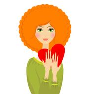 Vector portrait of red hair woman with heart N2