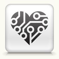 Square Button with Circuit Heart