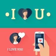 Speech bubble heart and smartphone with love message