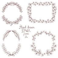 Set of hand drawn monochrome floral frames for wedding design N2