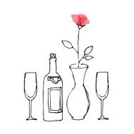 Wine glasses and flower sketch N2